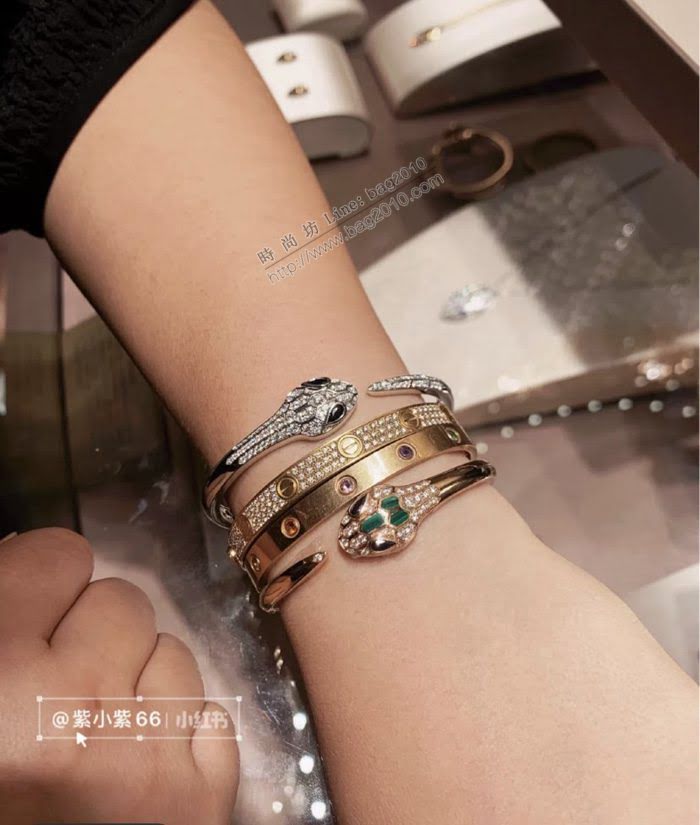Bvlgari飾品 寶格麗天然孔雀石高級白貝母手鐲 時尚高級精品 寶格麗蛇手鐲  zgbq3128